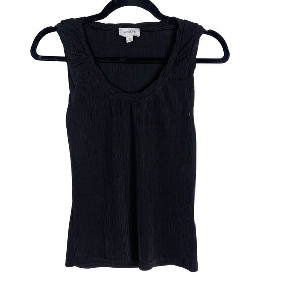 Evereve XSmall XS Black Crinkle Twist Scoop Neck Sleeveless Tank Top Textured - Picture 1 of 8